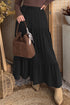 Western Elastic Waist Ruffled Tiered Flared Denim Maxi Skirt