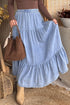 Western Elastic Waist Ruffled Tiered Flared Denim Maxi Skirt
