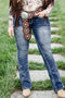 Western Embroidered Full Length Flare Denim Jeans