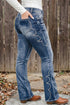 Western Embroidered Full Length Flare Denim Jeans