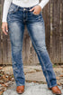 Western Embroidered Full Length Flare Denim Jeans