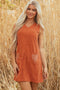 Western Embroidered Patched Pocket Corduroy Shift Mini Dress