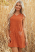 Western Embroidered Patched Pocket Corduroy Shift Mini Dress