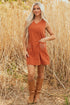 Western Embroidered Patched Pocket Corduroy Shift Mini Dress