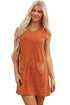 Western Embroidered Patched Pocket Corduroy Shift Mini Dress