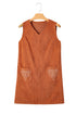 Western Embroidered Patched Pocket Corduroy Shift Mini Dress