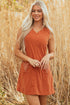 Western Embroidered Patched Pocket Corduroy Shift Mini Dress