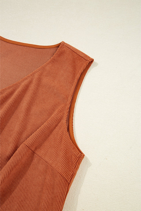 Western Embroidered Patched Pocket Corduroy Shift Mini Dress