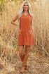 Western Embroidered Patched Pocket Corduroy Shift Mini Dress