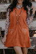 Western Embroidered Patched Pocket Corduroy Shift Mini Dress