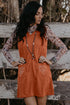 Western Embroidered Patched Pocket Corduroy Shift Mini Dress