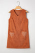 Western Embroidered Patched Pocket Corduroy Shift Mini Dress