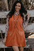 Western Embroidered Patched Pocket Corduroy Shift Mini Dress