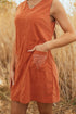 Western Embroidered Patched Pocket Corduroy Shift Mini Dress