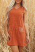 Western Embroidered Patched Pocket Corduroy Shift Mini Dress