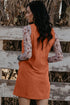 Western Embroidered Patched Pocket Corduroy Shift Mini Dress