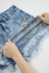 Western Embroidered Studded Stretch Cotton Denim Shorts