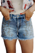Western Embroidered Studded Stretch Cotton Denim Shorts