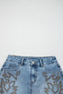 Western Embroidered Studded Stretch Cotton Denim Shorts
