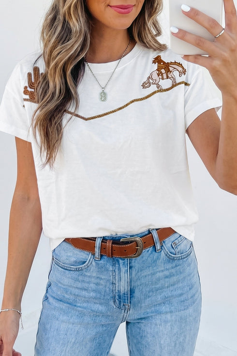 Western Fashion Intricate Embroidered Casual Stretch Tee