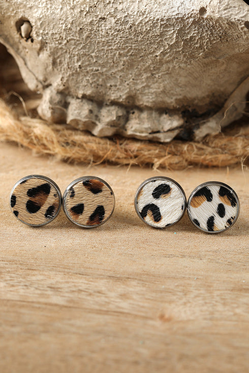 Western Faux Leather Animal Print Statement Earrings