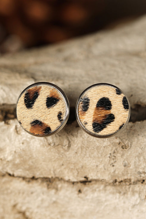 Western Faux Leather Animal Print Statement Earrings