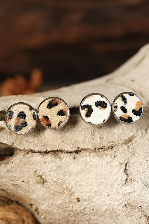 Western Faux Leather Animal Print Statement Earrings
