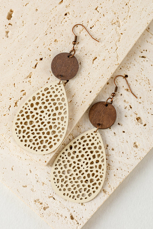Western Faux Leather Cutout Teardrop Hook Earrings