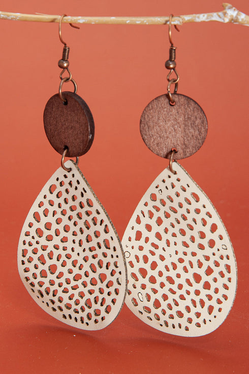Western Faux Leather Cutout Teardrop Hook Earrings