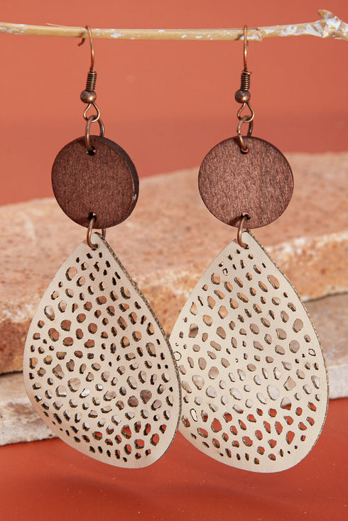 Western Faux Leather Cutout Teardrop Hook Earrings