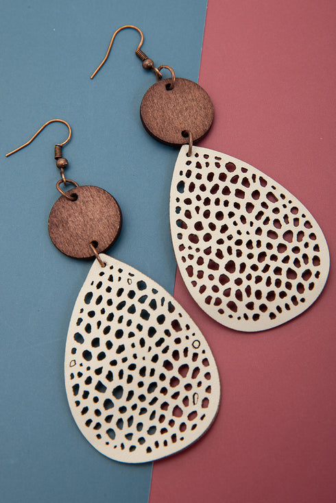 Western Faux Leather Cutout Teardrop Hook Earrings