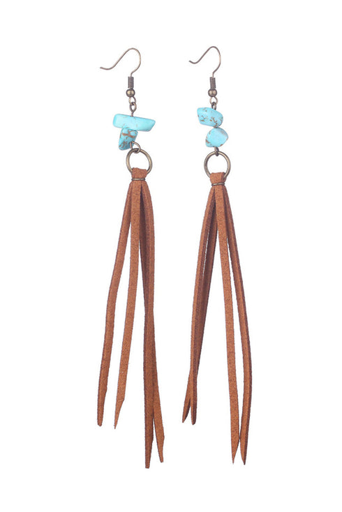 Western Faux Leather Fringe And Tassel Drop Earrings
