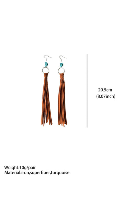 Western Faux Stone O Ring Tassel Fringe Earrings