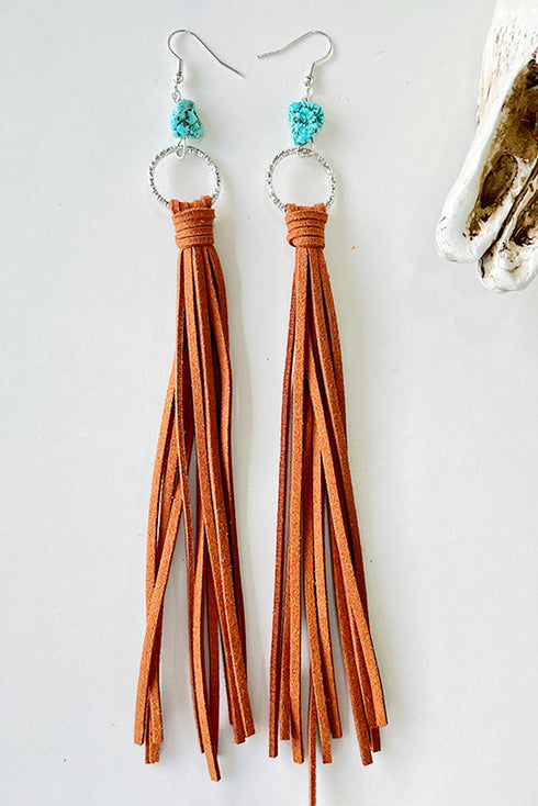 Western Faux Stone O Ring Tassel Fringe Earrings