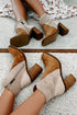 Western Faux Suede Patchwork Square Toe Block Heel Boots