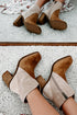Western Faux Suede Patchwork Square Toe Block Heel Boots