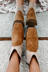 Western Faux Suede Patchwork Square Toe Block Heel Boots