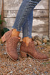 Western Faux Suede Pointed Toe Cut Out Ankle Boots