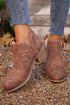 Western Faux Suede Pointed Toe Cut Out Ankle Boots