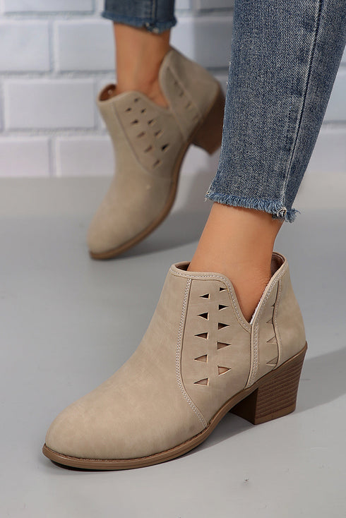 Western Faux Suede Pointed Toe Cut Out Ankle Boots