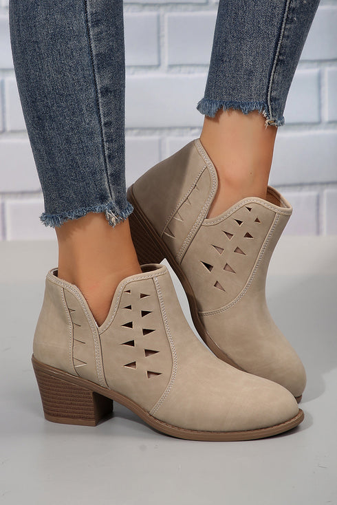 Western Faux Suede Pointed Toe Cut Out Ankle Boots