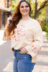 Western Floral Applique Patchwork Side Slit Crewneck Top
