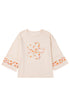 Western Floral Applique Patchwork Side Slit Crewneck Top