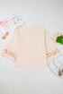 Western Floral Applique Patchwork Side Slit Crewneck Top