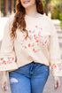 Western Floral Applique Patchwork Side Slit Crewneck Top