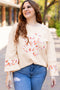Western Floral Applique Patchwork Side Slit Crewneck Top