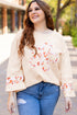Western Floral Applique Patchwork Side Slit Crewneck Top