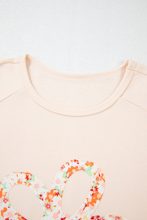 Western Floral Applique Patchwork Side Slit Crewneck Top