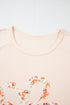 Western Floral Applique Patchwork Side Slit Crewneck Top