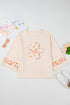Western Floral Applique Patchwork Side Slit Crewneck Top